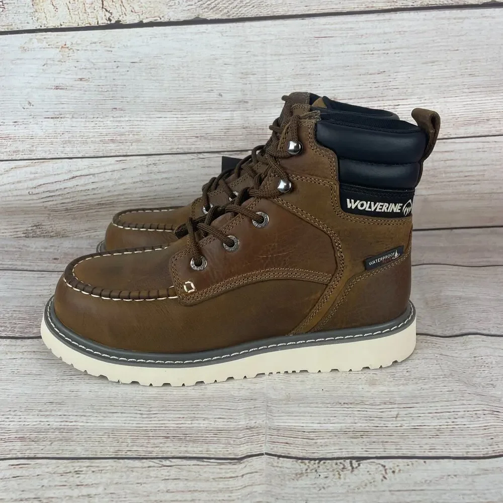 Wolverine Mens Sz 7.5M Trade Wedge Waterproof Work Boots Brown Leather